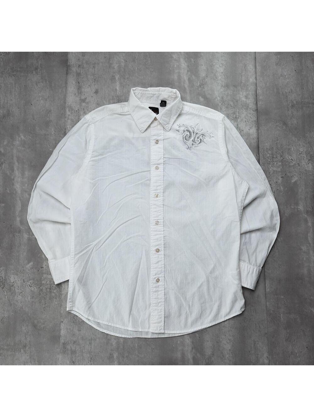 Y2K White JF J.Ferrar Grunge Gothic Cross Skater Long Sleeve Button Up Shirt